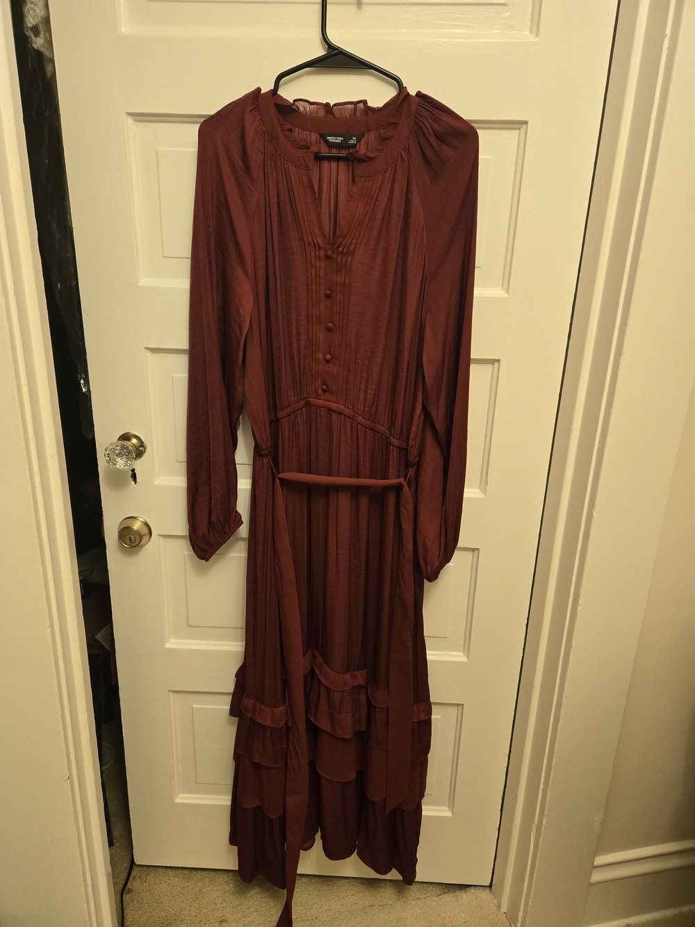 Women's Rust Long Sleeve Tiered Maxi Dress